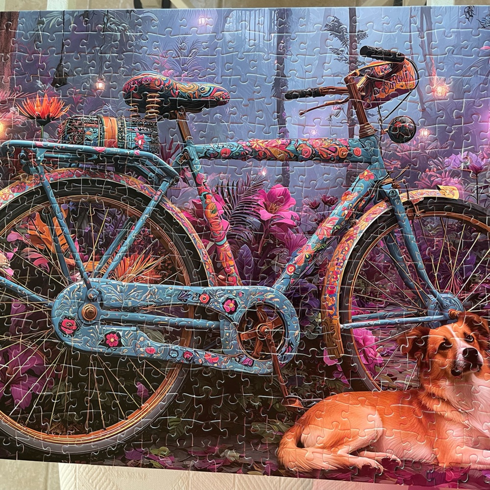 Colorful Bicycle Puzzle with Floral Design with letters on back